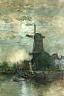 Fredericus Jacobus Van Rossum Chattel A Moonlit Windmill painting